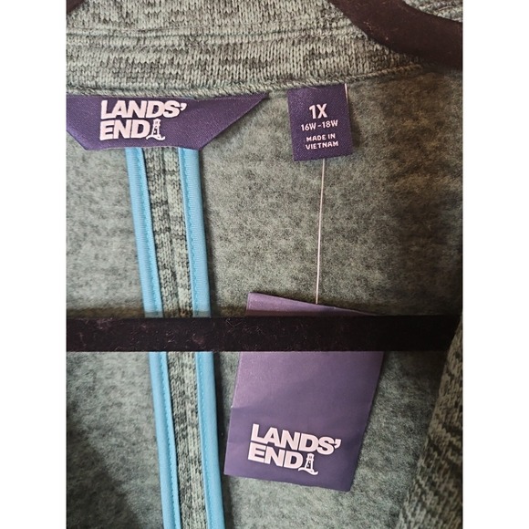 Lands End Blazer Women 1X Green Jacket Fleece Knit Classic Preppy Coastal Fun - Picture 2 of 16